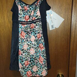 Shore Fit Swim Dress Size 18W Thigh Solutions Animal Print Rose Pink Black Suit